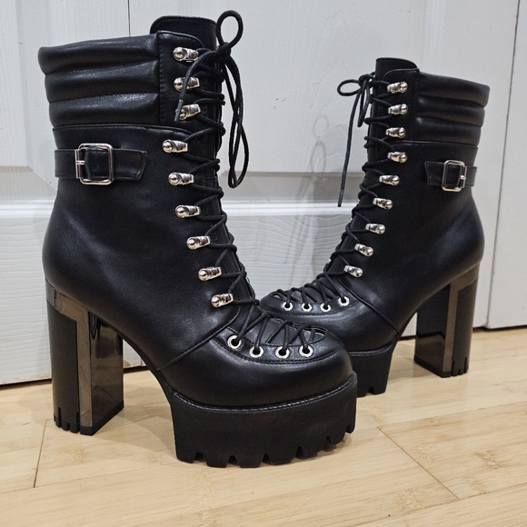Azalea Wang Shoes - Dolls Kill Punk Goth Azalea Wang Mel Black Lace Up Buckle Mel Ankle Boots 9 New